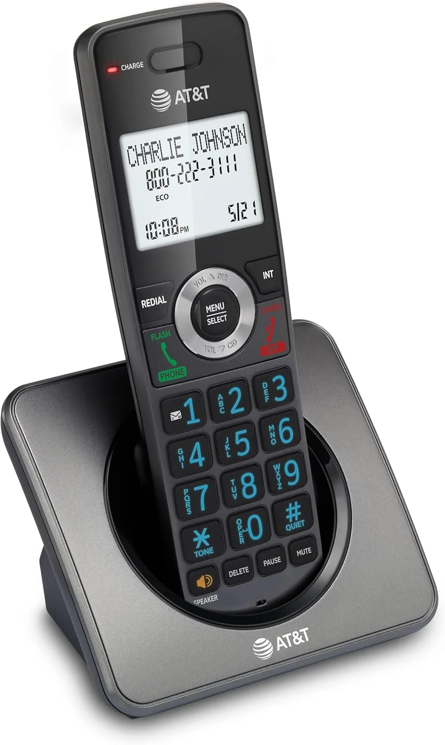 AT&T GL2101 DECT 6.0 Cordless Home Phone with Call Block, Caller ID, Full-Duplex Handset Speakerphone, 2" White Backlit Display, Lighted Keypad (Graphite & Black)