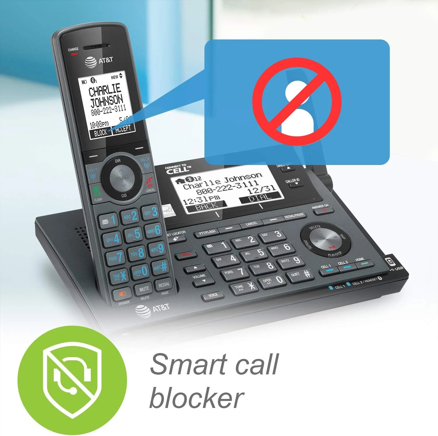 تلفن بی سیم قابل گسترش AT&T CLP99387 DECT 6.0 با اتصال بلوتوث به تلفن همراه، مسدود کننده تماس هوشمند و سیستم پاسخگویی، آبی متالیک با 3 گوشی تلفن بی سیم قابل گسترش AT&T CLP99387 DECT 6.0 با اتصال بلوتوث به تلفن همراه، مسدود کننده تماس هوشمند و سیستم پاسخگویی، آبی متالیک با 3 گوشی