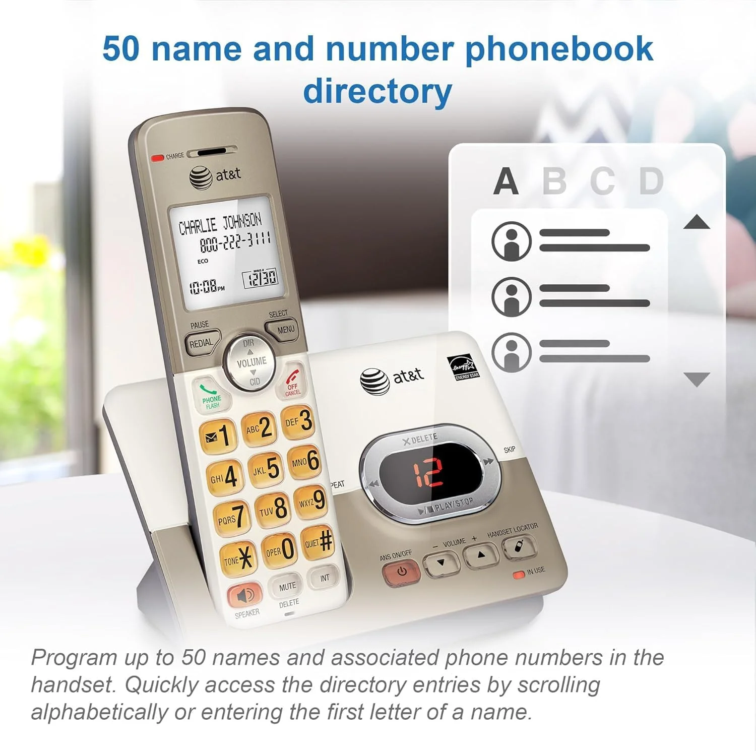 تلفن بی سیم توسعه پذیر AT&T EL52313 با 3 گوشی، سیستم پاسخگویی و کلیدهای بزرگ با نور پس زمینه تلفن بی سیم توسعه پذیر AT&T EL52313 با 3 گوشی، سیستم پاسخگویی و کلیدهای بزرگ با نور پس زمینه