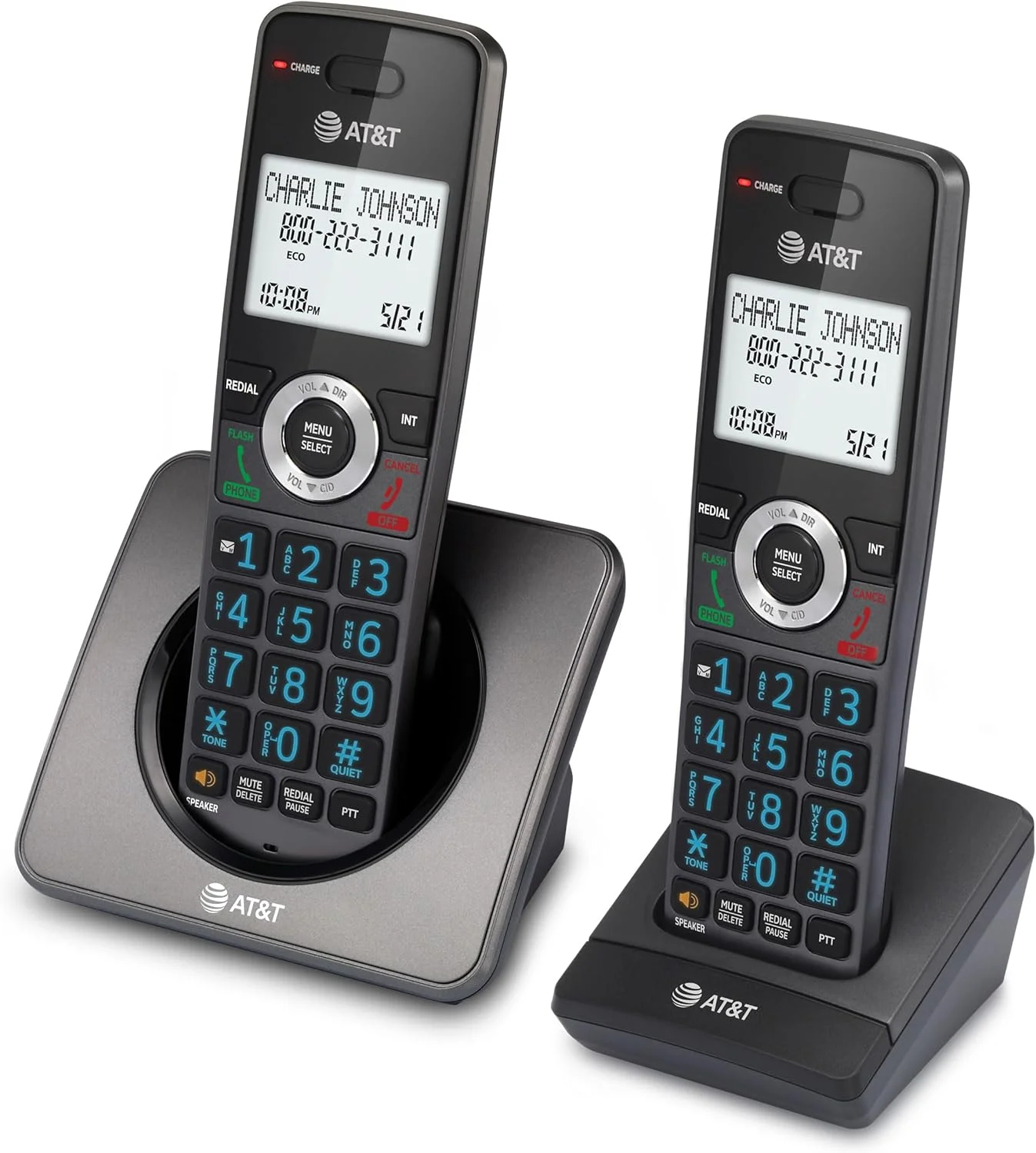 تلفن بی سیم خانگی دو گوشی AT&T GL2101-2 DECT 6.0 با مسدود کننده تماس، شناسه تماس گیرنده، بلندگوی گوشی با قابلیت مکالمه دو طرفه، صفحه نمایش 2 اینچی با نور پس زمینه سفید، صفحه کلید روشن (گرافیت و مشکی) تلفن بی سیم خانگی دو گوشی AT&T GL2101-2 DECT 6.0 با مسدود کننده تماس، شناسه تماس گیرنده، بلندگوی گوشی با قابلیت مکالمه دو طرفه، صفحه نمایش 2 اینچی با نور پس زمینه سفید، صفحه کلید روشن (گرافیت و مشکی)