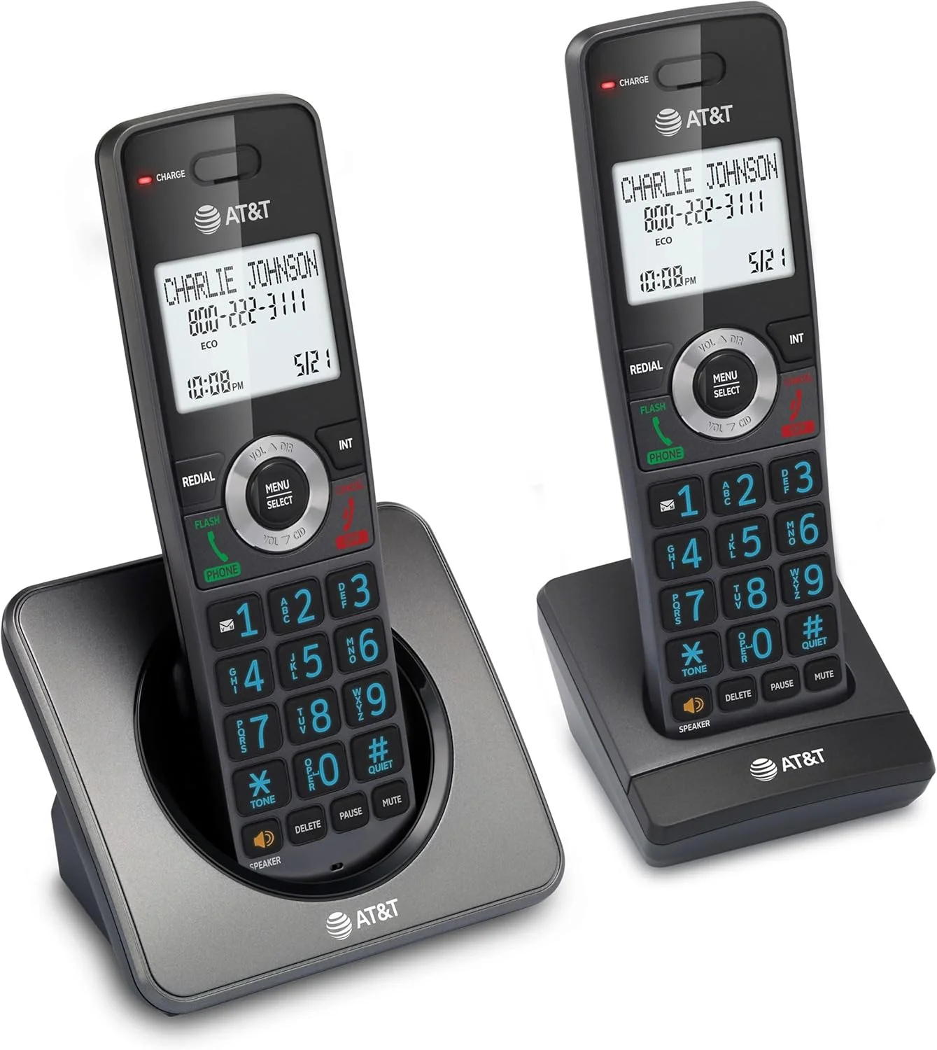 تلفن بی سیم خانگی دو گوشی AT&T GL2101-2 DECT 6.0 با مسدود کننده تماس، شناسه تماس گیرنده، بلندگوی گوشی با قابلیت مکالمه دو طرفه، صفحه نمایش 2 اینچی با نور پس زمینه سفید، صفحه کلید روشن (گرافیت و مشکی) تلفن بی سیم خانگی دو گوشی AT&T GL2101-2 DECT 6.0 با مسدود کننده تماس، شناسه تماس گیرنده، بلندگوی گوشی با قابلیت مکالمه دو طرفه، صفحه نمایش 2 اینچی با نور پس زمینه سفید، صفحه کلید روشن (گرافیت و مشکی)