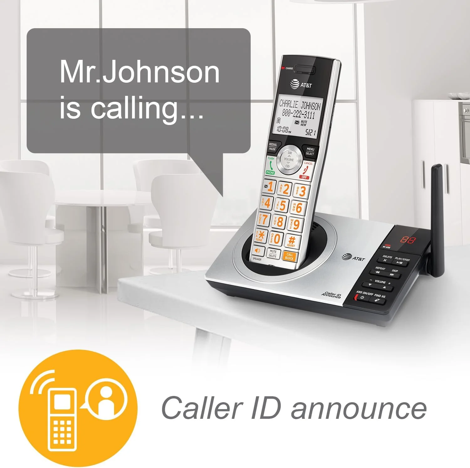 تلفن بی سیم قابل گسترش AT&T مدل CL82207 DECT 6.0 با سیستم پاسخگویی - نقره ای/مشکی با 2 گوشی تلفن بی سیم قابل گسترش AT&T مدل CL82207 DECT 6.0 با سیستم پاسخگویی - نقره ای/مشکی با 2 گوشی