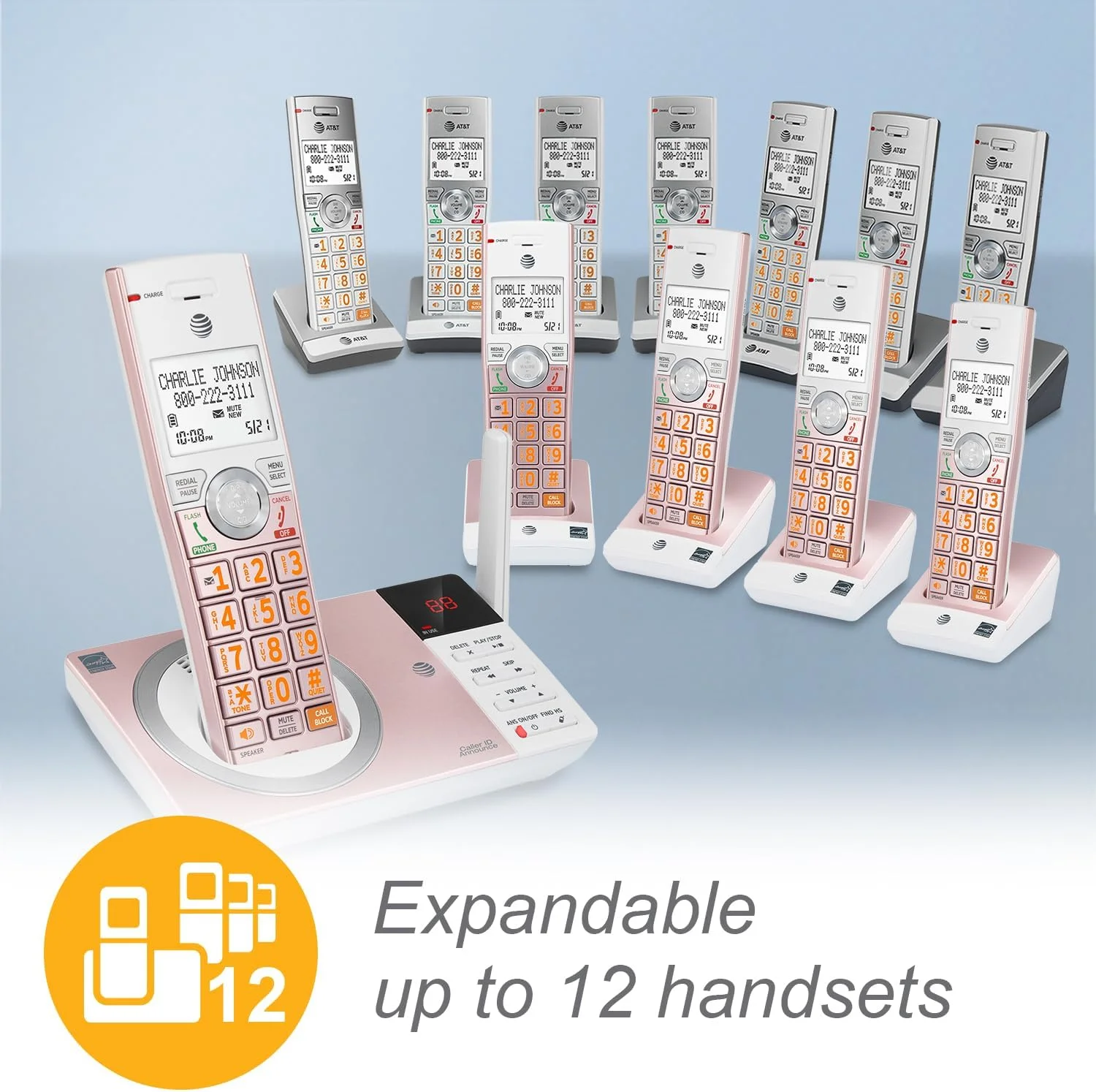 تلفن بی سیم 5 گوشی AT&T CL82557 DECT 6.0 برای منزل با منشی تلفنی، مسدود کردن تماس، اعلام شناسه تماس گیرنده، ارتباط داخلی و برد بلند، رزگلد تلفن بی سیم 5 گوشی AT&T CL82557 DECT 6.0 برای منزل با منشی تلفنی، مسدود کردن تماس، اعلام شناسه تماس گیرنده، ارتباط داخلی و برد بلند، رزگلد