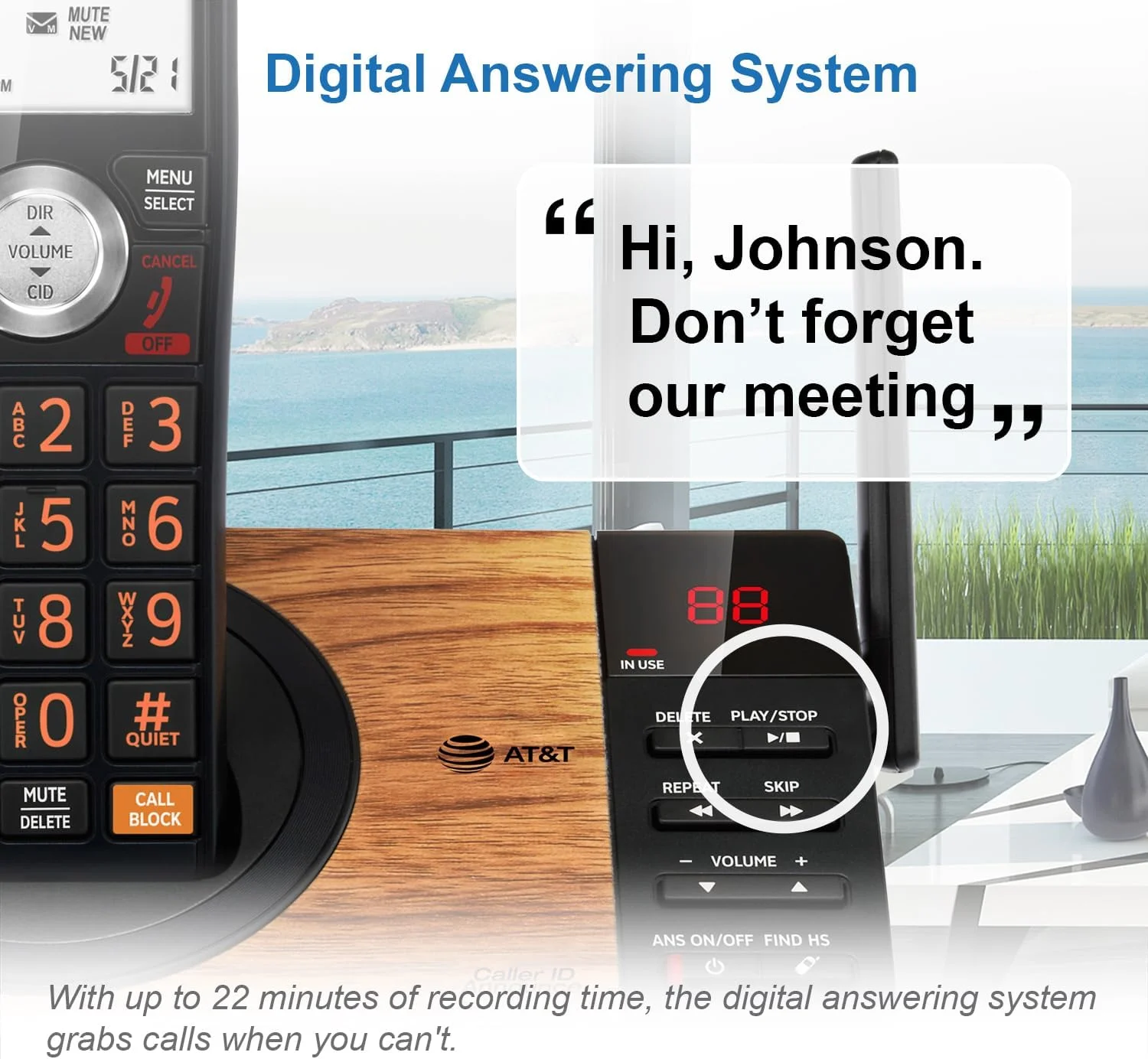 تلفن بی سیم AT&T CL82167 با منشی تلفنی، مسدود کردن تماس، اعلام شناسه تماس گیرنده، اینترکام و برد بلند، مشکی و طرح چوب تلفن بی سیم AT&T CL82167 با منشی تلفنی، مسدود کردن تماس، اعلام شناسه تماس گیرنده، اینترکام و برد بلند، مشکی و طرح چوب