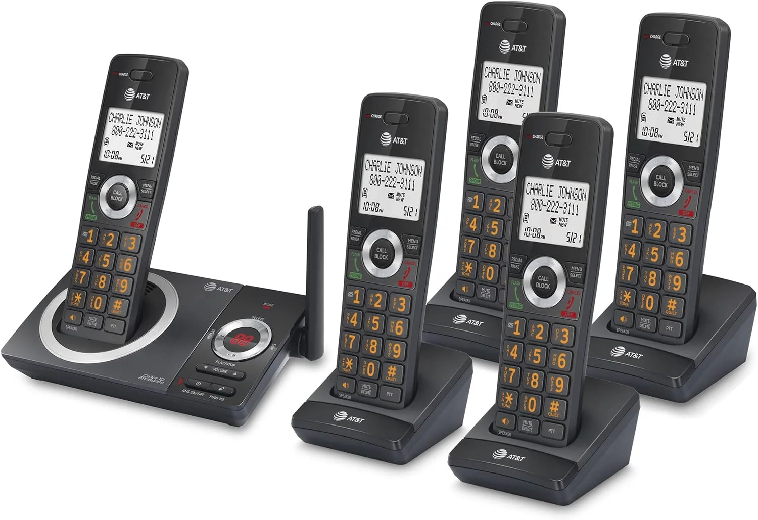 تلفن بی سیم 5 گوشی AT&T CL82519 DECT 6.0 برای منزل با منشی تلفنی، مسدود کردن تماس، اعلام شناسه تماس گیرنده، ارتباط داخلی و برد بلند، مشکی تلفن بی سیم 5 گوشی AT&T CL82519 DECT 6.0 برای منزل با منشی تلفنی، مسدود کردن تماس، اعلام شناسه تماس گیرنده، ارتباط داخلی و برد بلند، مشکی