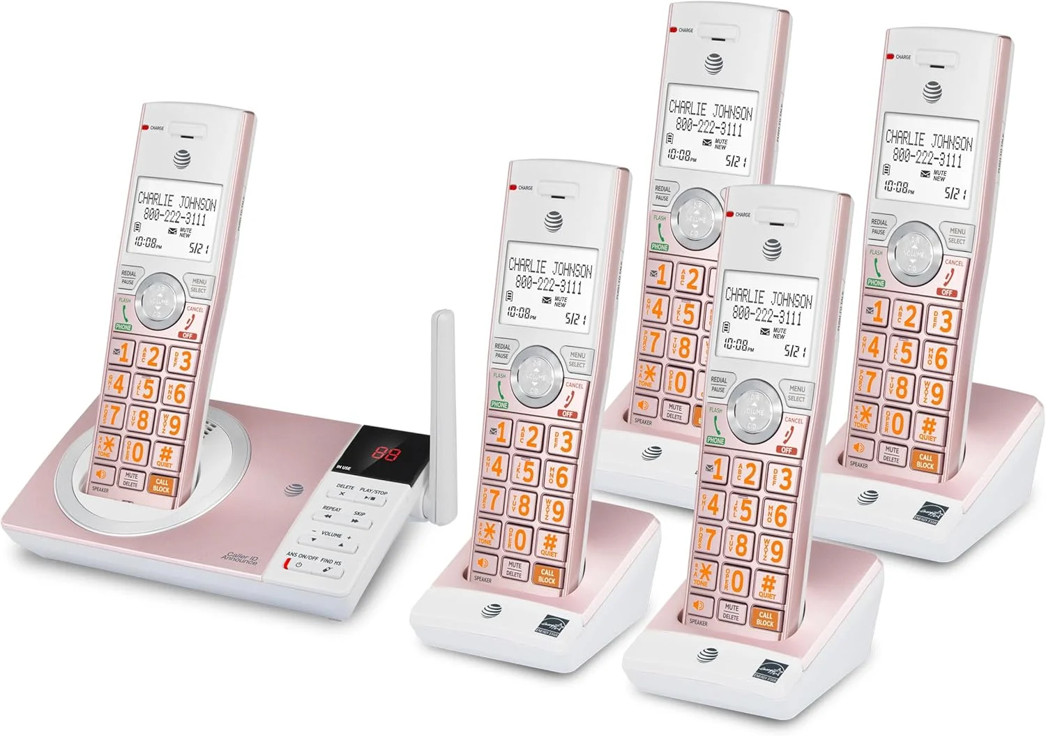 تلفن بی سیم 5 گوشی AT&T CL82557 DECT 6.0 برای منزل با منشی تلفنی، مسدود کردن تماس، اعلام شناسه تماس گیرنده، ارتباط داخلی و برد بلند، رزگلد تلفن بی سیم 5 گوشی AT&T CL82557 DECT 6.0 برای منزل با منشی تلفنی، مسدود کردن تماس، اعلام شناسه تماس گیرنده، ارتباط داخلی و برد بلند، رزگلد