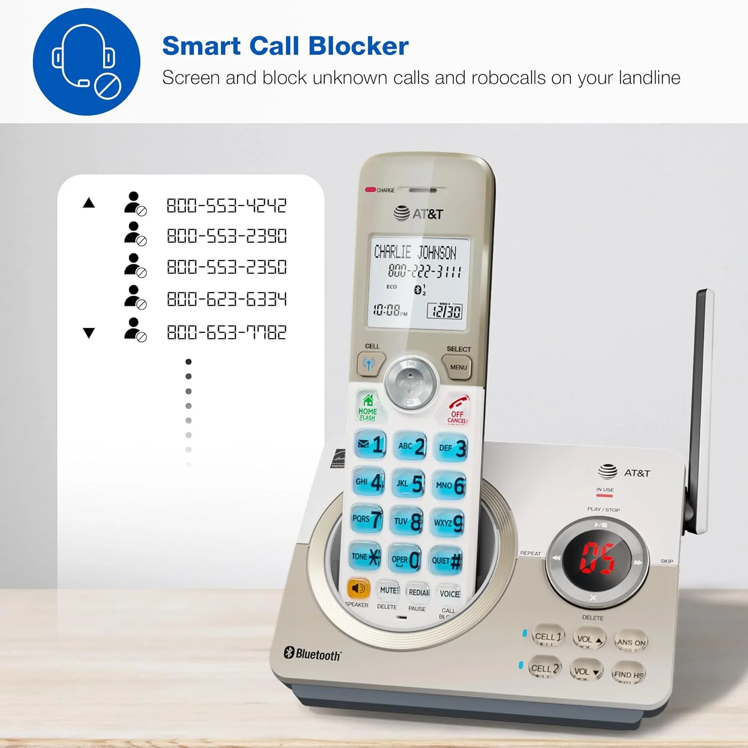 تلفن بی سیم خانگی قابل ارتقا AT&T مدل DL72419 با 4 گوشی، صفحه نمایش بزرگ، دکمه های بزرگ، منشی تلفنی، مسدود کننده تماس هوشمند، اتصال بلوتوث به تلفن همراه، برد بلند، نمایشگر شماره تماس گیرنده و بلندگو تلفن بی سیم خانگی قابل ارتقا AT&T مدل DL72419 با 4 گوشی، صفحه نمایش بزرگ، دکمه های بزرگ، منشی تلفنی، مسدود کننده تماس هوشمند، اتصال بلوتوث به تلفن همراه، برد بلند، نمایشگر شماره تماس گیرنده و بلندگو