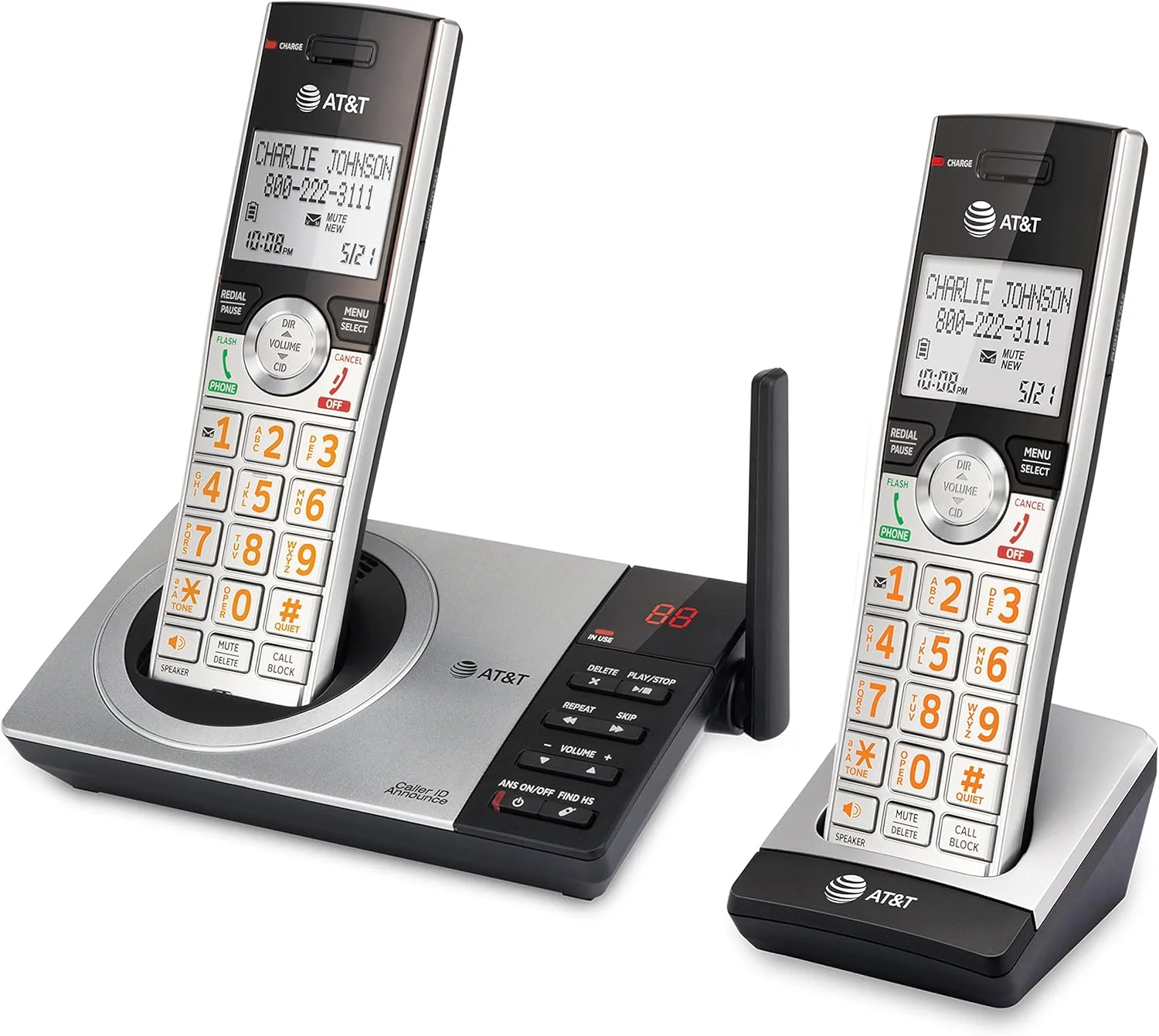 تلفن بی سیم قابل گسترش AT&T مدل CL82207 DECT 6.0 با سیستم پاسخگویی - نقره ای/مشکی با 2 گوشی تلفن بی سیم قابل گسترش AT&T مدل CL82207 DECT 6.0 با سیستم پاسخگویی - نقره ای/مشکی با 2 گوشی