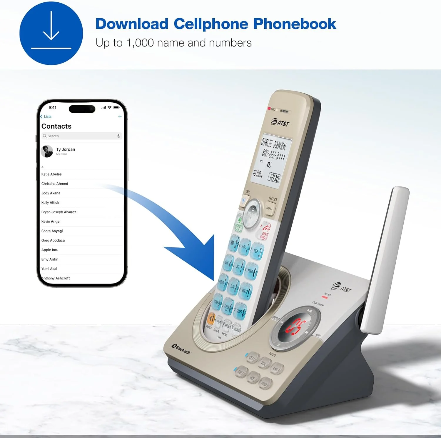 تلفن بی سیم خانگی قابل ارتقا AT&T مدل DL72419 با 4 گوشی، صفحه نمایش بزرگ، دکمه های بزرگ، منشی تلفنی، مسدود کننده تماس هوشمند، اتصال بلوتوث به تلفن همراه، برد بلند، نمایشگر شماره تماس گیرنده و بلندگو تلفن بی سیم خانگی قابل ارتقا AT&T مدل DL72419 با 4 گوشی، صفحه نمایش بزرگ، دکمه های بزرگ، منشی تلفنی، مسدود کننده تماس هوشمند، اتصال بلوتوث به تلفن همراه، برد بلند، نمایشگر شماره تماس گیرنده و بلندگو