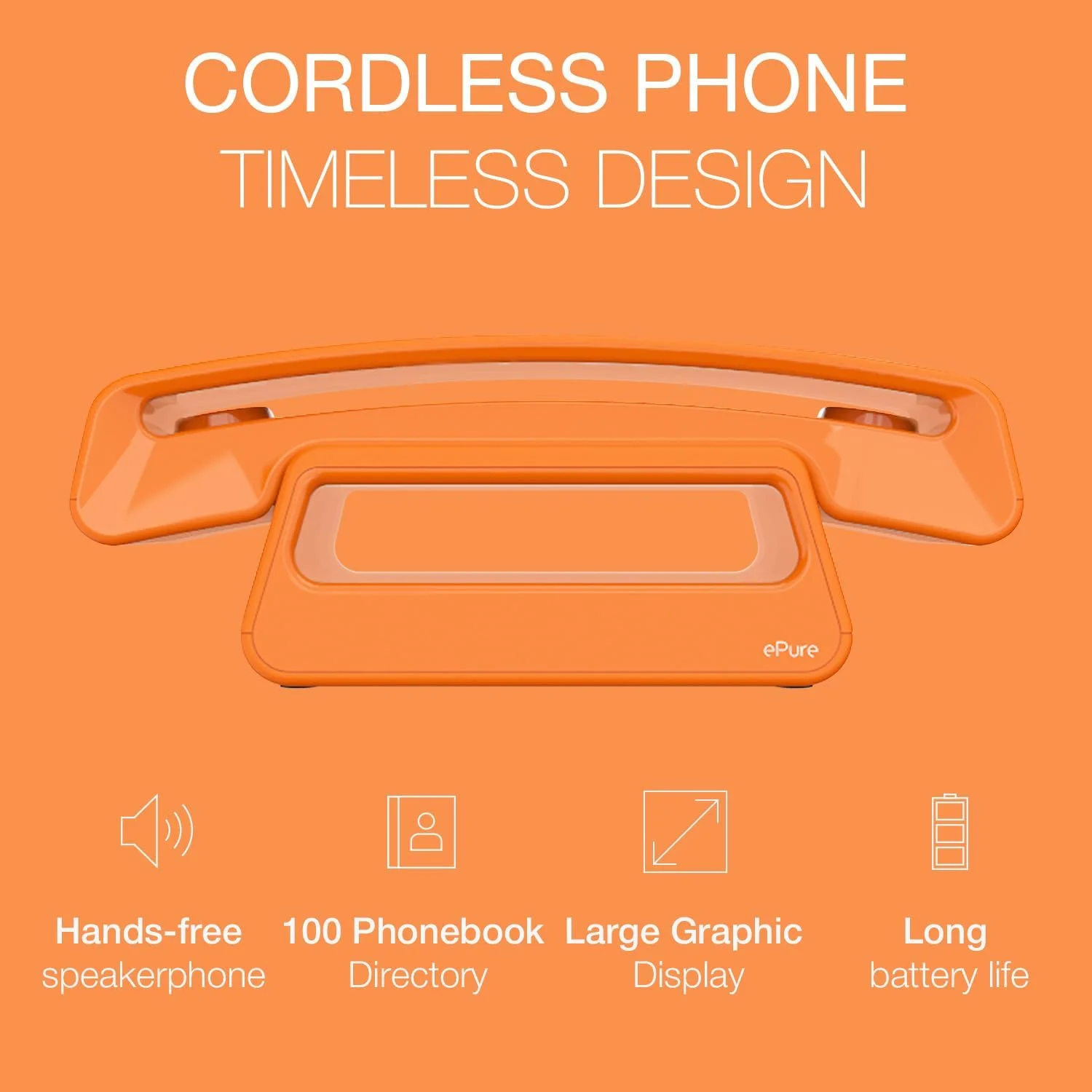 تلفن بی سیم آلکاتل ePure Iconic - تلفن DECT - طراحی کلاسیک - صفحه نمایش گرافیکی بزرگ و خوانا - هندزفری - مسدود کردن تماس - نارنجی