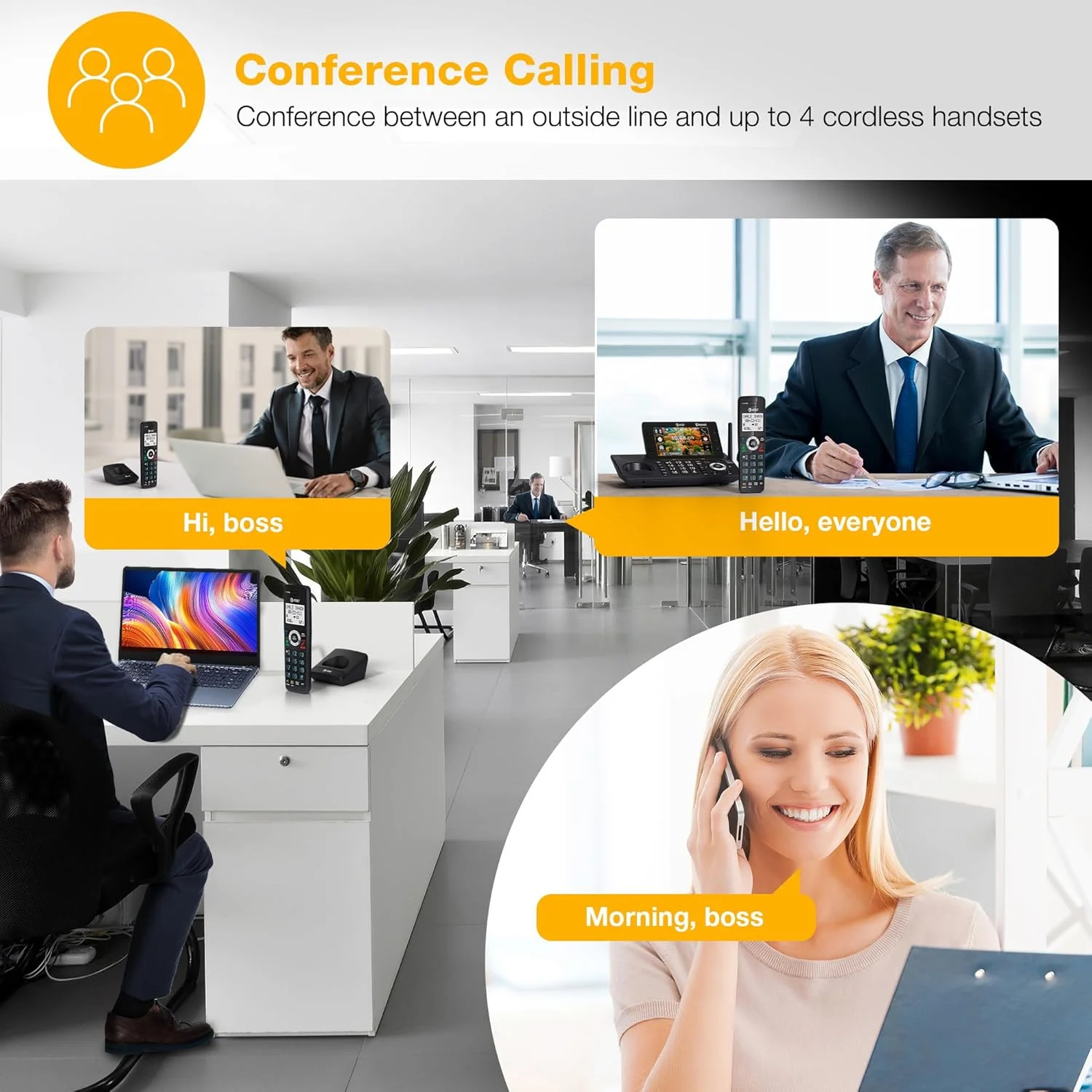 تلفن بی سیم خانگی و اداری AT&T DECT 6.0 با دو گوشی، دارای منشی تلفنی، صفحه نمایش رنگی 5 اینچی، میانبر تک لمسی، کنفرانس، اینترکام، مسدود کننده تماس هوشمند، اتصال بلوتوث به تلفن همراه: DLP73290