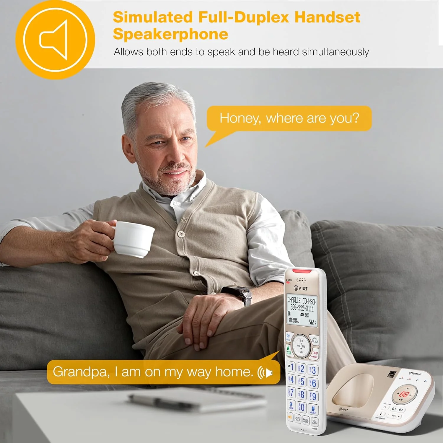 تلفن بی سیم قابل گسترش 2 گوشی AT&T DECT 6.0 بلوتوث دار برای منزل با منشی تلفنی، مسدود کننده تماس هوشمند، شناسه تماس گیرنده، ارتباط داخلی و اتصال بلوتوث به تلفن همراه: BL3112-2 (طلایی شامپاین/سفید) تلفن بی سیم قابل گسترش 2 گوشی AT&T DECT 6.0 بلوتوث دار برای منزل با منشی تلفنی، مسدود کننده تماس هوشمند، شناسه تماس گیرنده، ارتباط داخلی و اتصال بلوتوث به تلفن همراه: BL3112-2 (طلایی شامپاین/سفید)