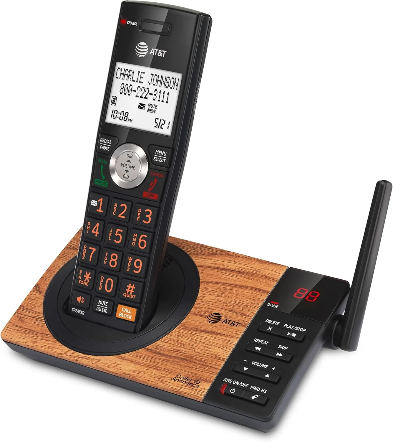 تلفن بی سیم AT&T CL82167 با منشی تلفنی، مسدود کردن تماس، اعلام شناسه تماس گیرنده، اینترکام و برد بلند، مشکی و طرح چوب تلفن بی سیم AT&T CL82167 با منشی تلفنی، مسدود کردن تماس، اعلام شناسه تماس گیرنده، اینترکام و برد بلند، مشکی و طرح چوب