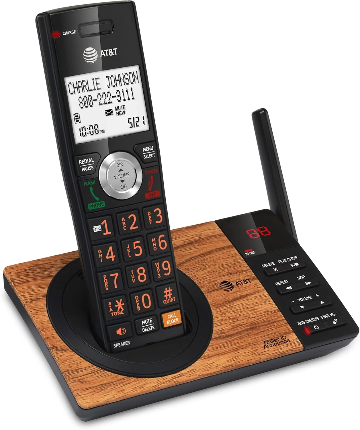 تلفن بی سیم AT&T CL82167 با منشی تلفنی، مسدود کردن تماس، اعلام شناسه تماس گیرنده، اینترکام و برد بلند، مشکی و طرح چوب تلفن بی سیم AT&T CL82167 با منشی تلفنی، مسدود کردن تماس، اعلام شناسه تماس گیرنده، اینترکام و برد بلند، مشکی و طرح چوب