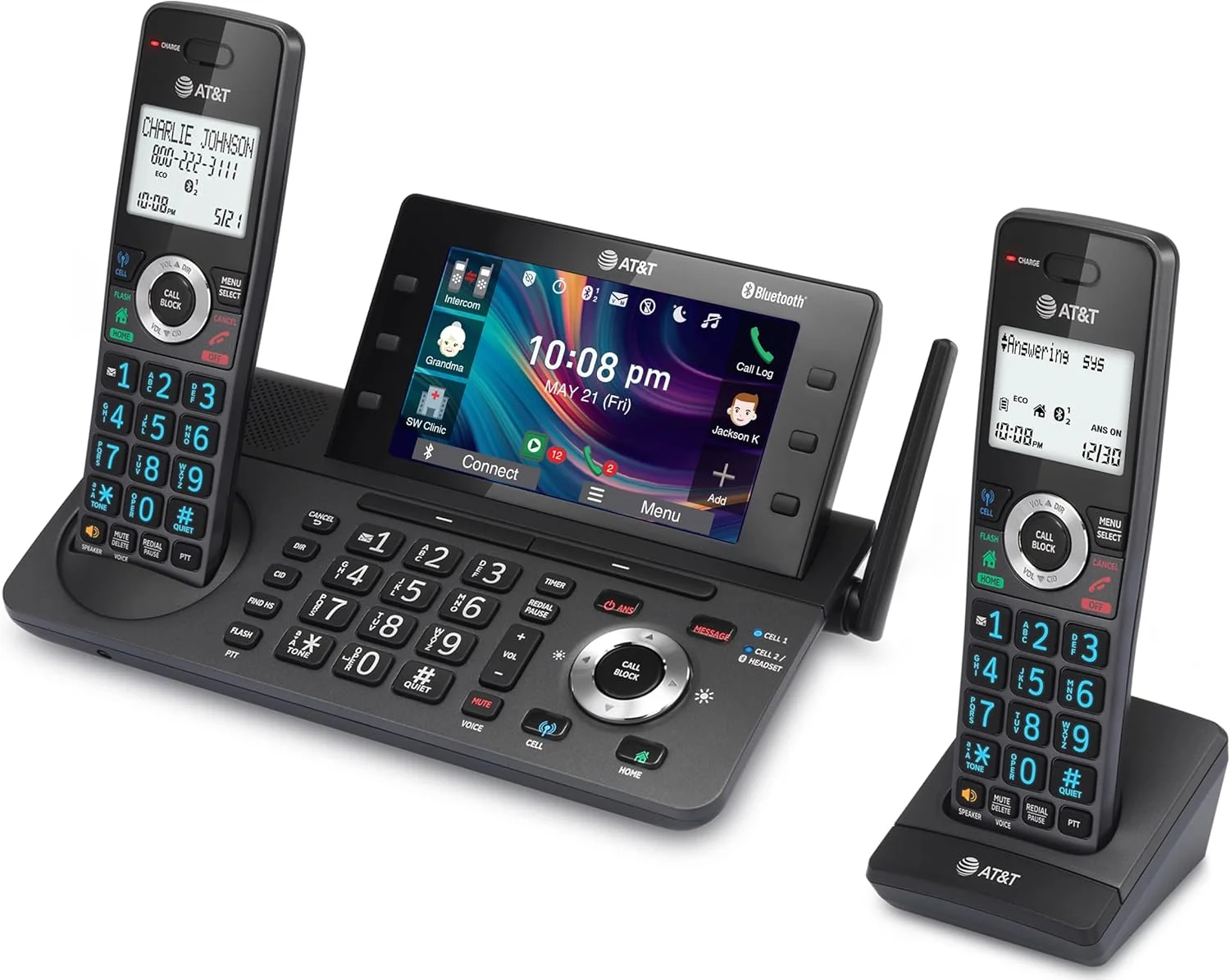 تلفن بی سیم خانگی و اداری AT&T DECT 6.0 با دو گوشی، دارای منشی تلفنی، صفحه نمایش رنگی 5 اینچی، میانبر تک لمسی، کنفرانس، اینترکام، مسدود کننده تماس هوشمند، اتصال بلوتوث به تلفن همراه: DLP73290