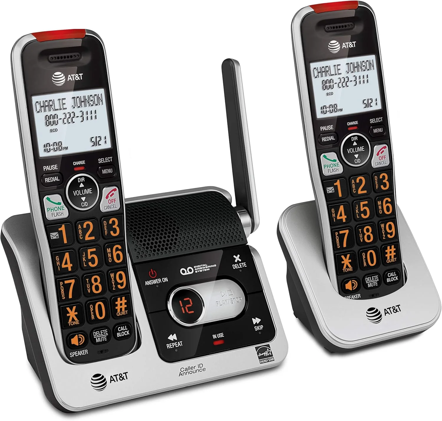 تلفن بی سیم 2 گوشی AT&T BL102-2 DECT 6.0 برای منزل با منشی تلفنی، مسدود کردن تماس، اعلام شناسه تماس گیرنده، کمک صوتی، ارتباط داخلی و برد بی نظیر، نقره ای/مشکی تلفن بی سیم 2 گوشی AT&T BL102-2 DECT 6.0 برای منزل با منشی تلفنی، مسدود کردن تماس، اعلام شناسه تماس گیرنده، کمک صوتی، ارتباط داخلی و برد بی نظیر، نقره ای/مشکی