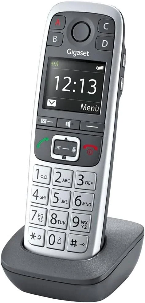 گوشی بی سیم گیگاست E560HX - گوشی DECT به همراه سینی شارژ - سازگار با Fritzbox - تلفن بی سیم مخصوص سالمندان برای روتر و پایه DECT - تماس اضطراری با 4 شماره، نقره ای [نسخه آلمانی] [بدون پایه]