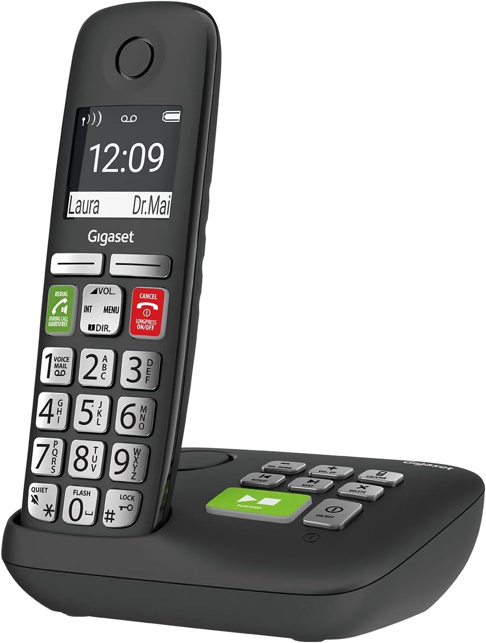 تلفن بی سیم مخصوص سالمندان Gigaset E295A - ساخت آلمان - صفحه نمایش بزرگ 2 اینچی - کلیدهای فوق العاده بزرگ و کاربری آسان - مسدود کننده تماس - دفترچه تلفن تا 100 مخاطب، مشکی