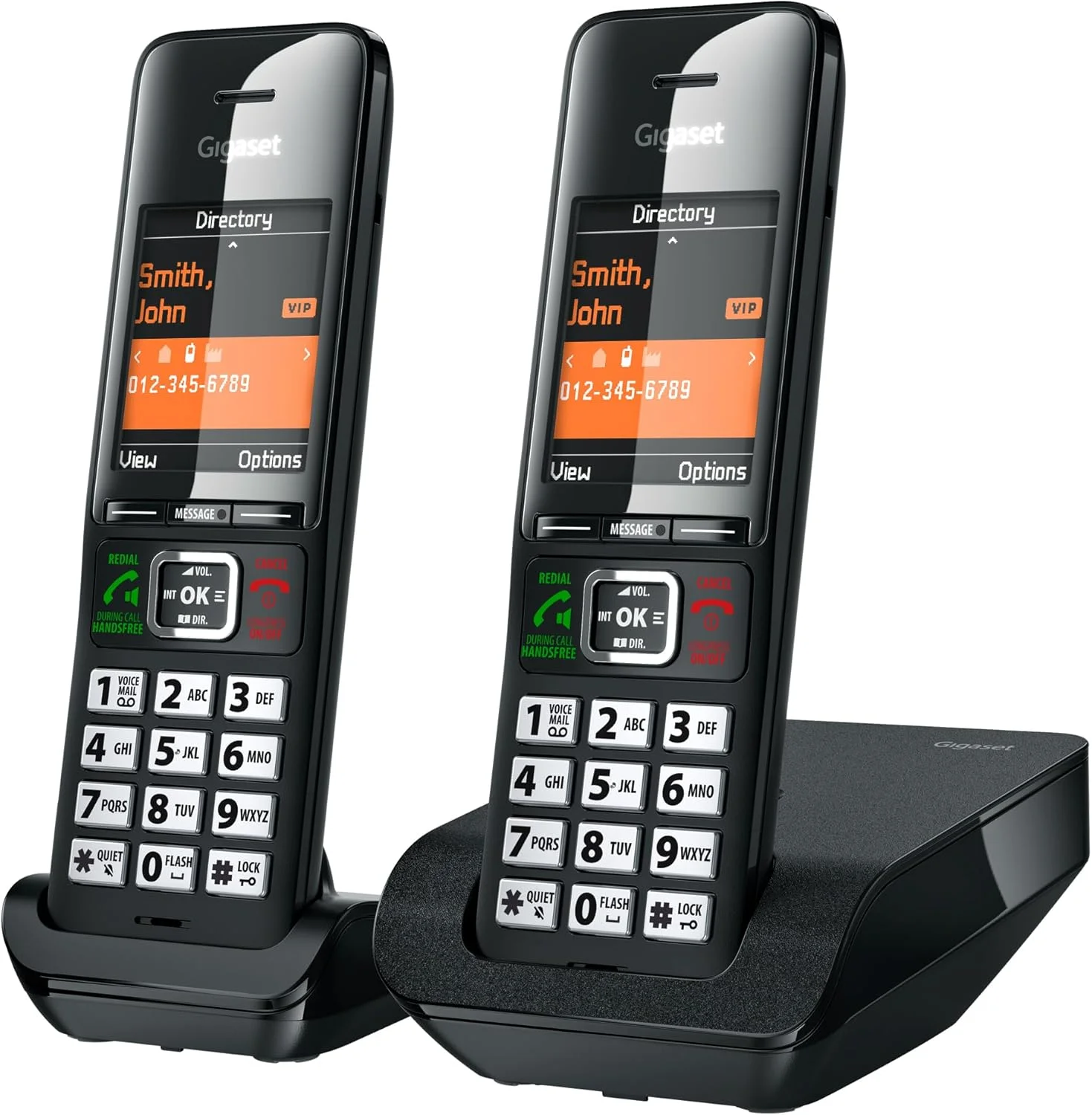 تلفن بی سیم دوگانه گیگاست Comfort 552 - 2 گوشی - ساخت آلمان - طراحی شیک - حالت هندزفری - محافظت از تماس راحت - دفترچه تلفن برای 200 ورودی، تیتانیوم-مشکی