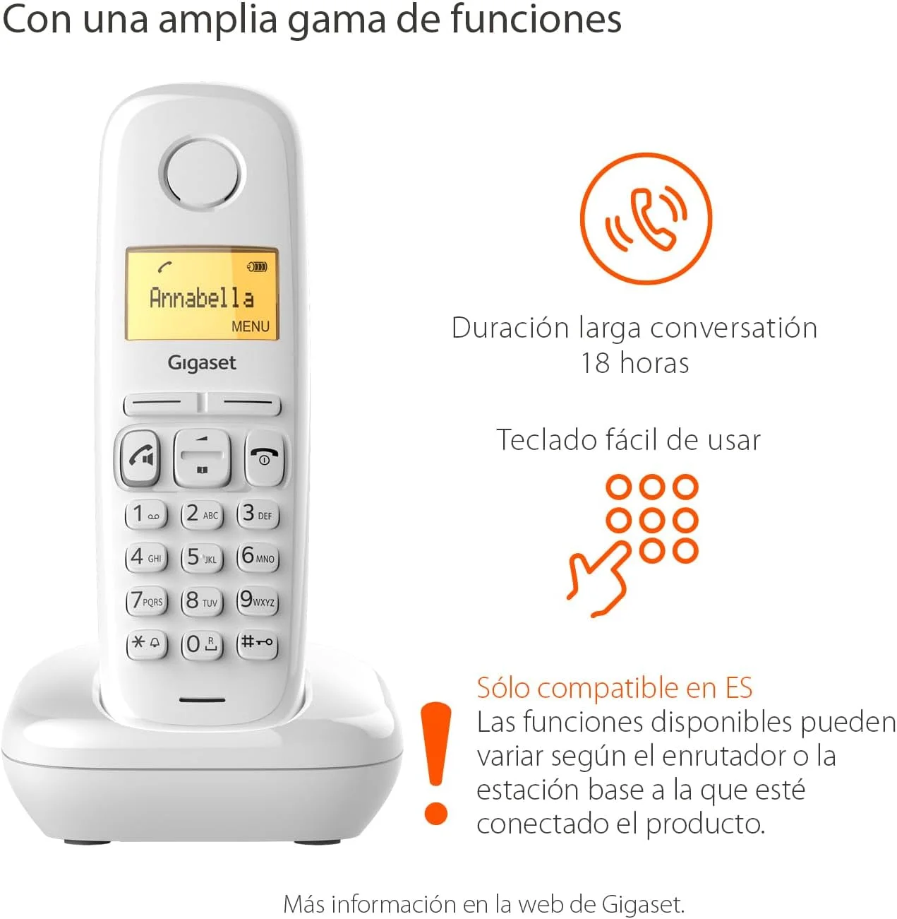 تلفن بی سیم گیگاست A270 با 18 ساعت زمان مکالمه، 200 ساعت حالت آماده به کار، برد 50 متری داخلی و 300 متری خارجی، بلندگو، ذخیره سازی 80 مخاطب، ساخت آلمان برای خانه و دفتر، DECT، Hands Free، سفید تلفن بی سیم گیگاست A270 با 18 ساعت زمان مکالمه، 200 ساعت حالت آماده به کار، برد 50 متری داخلی و 300 متری خارجی، بلندگو، ذخیره سازی 80 مخاطب، ساخت آلمان برای خانه و دفتر، DECT، Hands Free، سفید