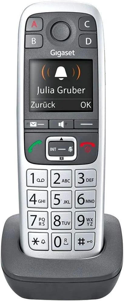 گوشی بی سیم گیگاست E560HX - گوشی DECT به همراه سینی شارژ - سازگار با Fritzbox - تلفن بی سیم مخصوص سالمندان برای روتر و پایه DECT - تماس اضطراری با 4 شماره، نقره ای [نسخه آلمانی] [بدون پایه]