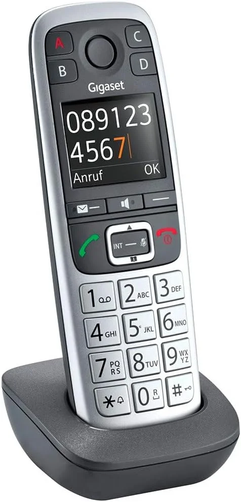گوشی بی سیم گیگاست E560HX - گوشی DECT به همراه سینی شارژ - سازگار با Fritzbox - تلفن بی سیم مخصوص سالمندان برای روتر و پایه DECT - تماس اضطراری با 4 شماره، نقره ای [نسخه آلمانی] [بدون پایه]