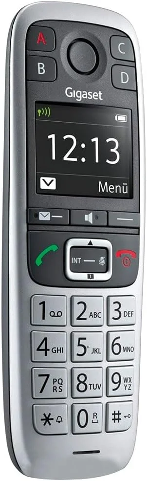 گوشی بی سیم گیگاست E560HX - گوشی DECT به همراه سینی شارژ - سازگار با Fritzbox - تلفن بی سیم مخصوص سالمندان برای روتر و پایه DECT - تماس اضطراری با 4 شماره، نقره ای [نسخه آلمانی] [بدون پایه]