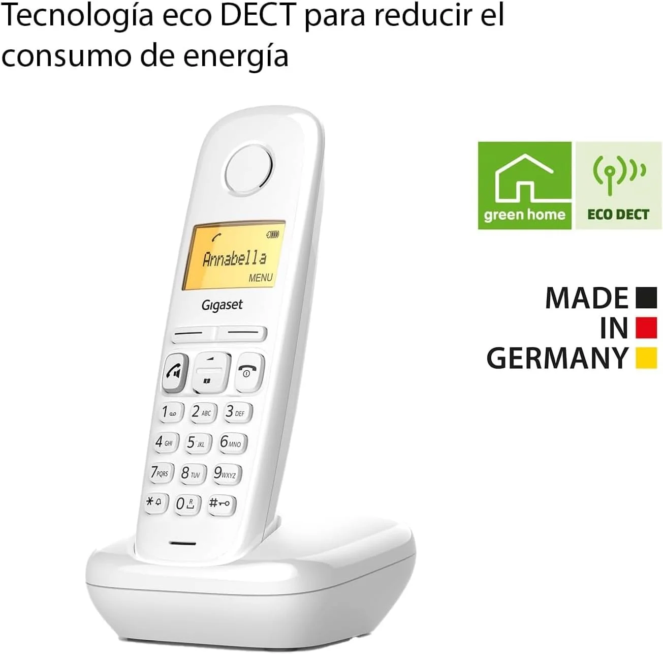 تلفن بی سیم گیگاست A270 با 18 ساعت زمان مکالمه، 200 ساعت حالت آماده به کار، برد 50 متری داخلی و 300 متری خارجی، بلندگو، ذخیره سازی 80 مخاطب، ساخت آلمان برای خانه و دفتر، DECT، Hands Free، سفید تلفن بی سیم گیگاست A270 با 18 ساعت زمان مکالمه، 200 ساعت حالت آماده به کار، برد 50 متری داخلی و 300 متری خارجی، بلندگو، ذخیره سازی 80 مخاطب، ساخت آلمان برای خانه و دفتر، DECT، Hands Free، سفید
