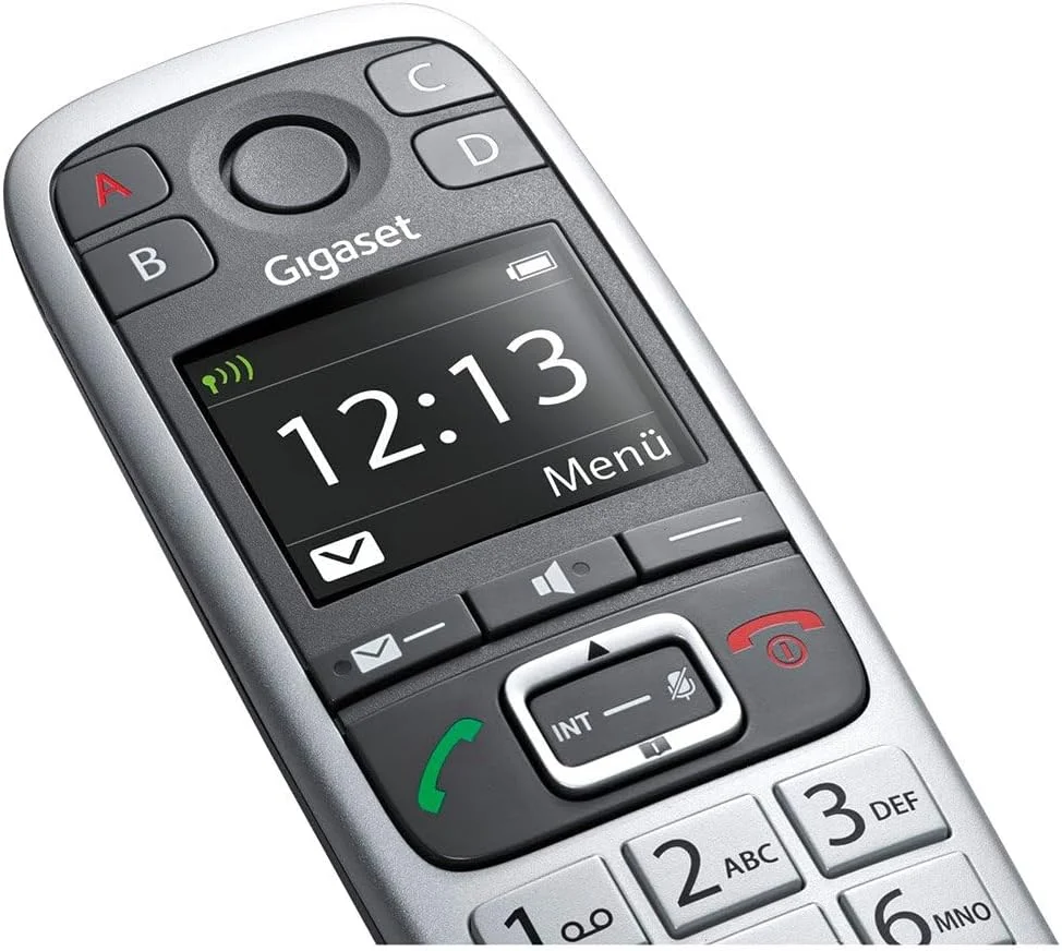 گوشی بی سیم گیگاست E560HX - گوشی DECT به همراه سینی شارژ - سازگار با Fritzbox - تلفن بی سیم مخصوص سالمندان برای روتر و پایه DECT - تماس اضطراری با 4 شماره، نقره ای [نسخه آلمانی] [بدون پایه]