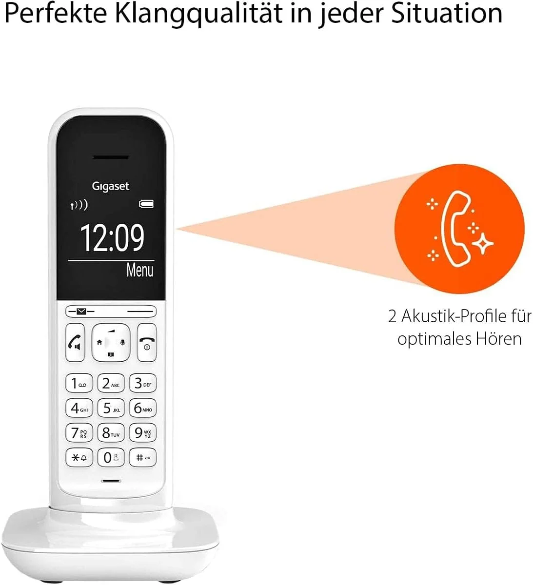 تلفن بی سیم طراحی شده گیگاست مدل CL390 با عملکرد هندزفری، 2 پروفایل صوتی، صفحه نمایش گرافیکی بزرگ، کاربری آسان با راهنمای منوی بصری به همراه پایه، سفید تلفن بی سیم طراحی شده گیگاست مدل CL390 با عملکرد هندزفری، 2 پروفایل صوتی، صفحه نمایش گرافیکی بزرگ، کاربری آسان با راهنمای منوی بصری به همراه پایه، سفید