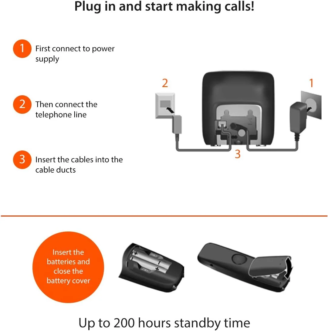 تلفن بی سیم گیگاست A270 - تلفن DECT بی سیم - صفحه نمایش گرافیکی روشن - گوشی و کلید هندزفری - صفحه کلید با کاربری آسان، مشکی [نسخه انگلستان]