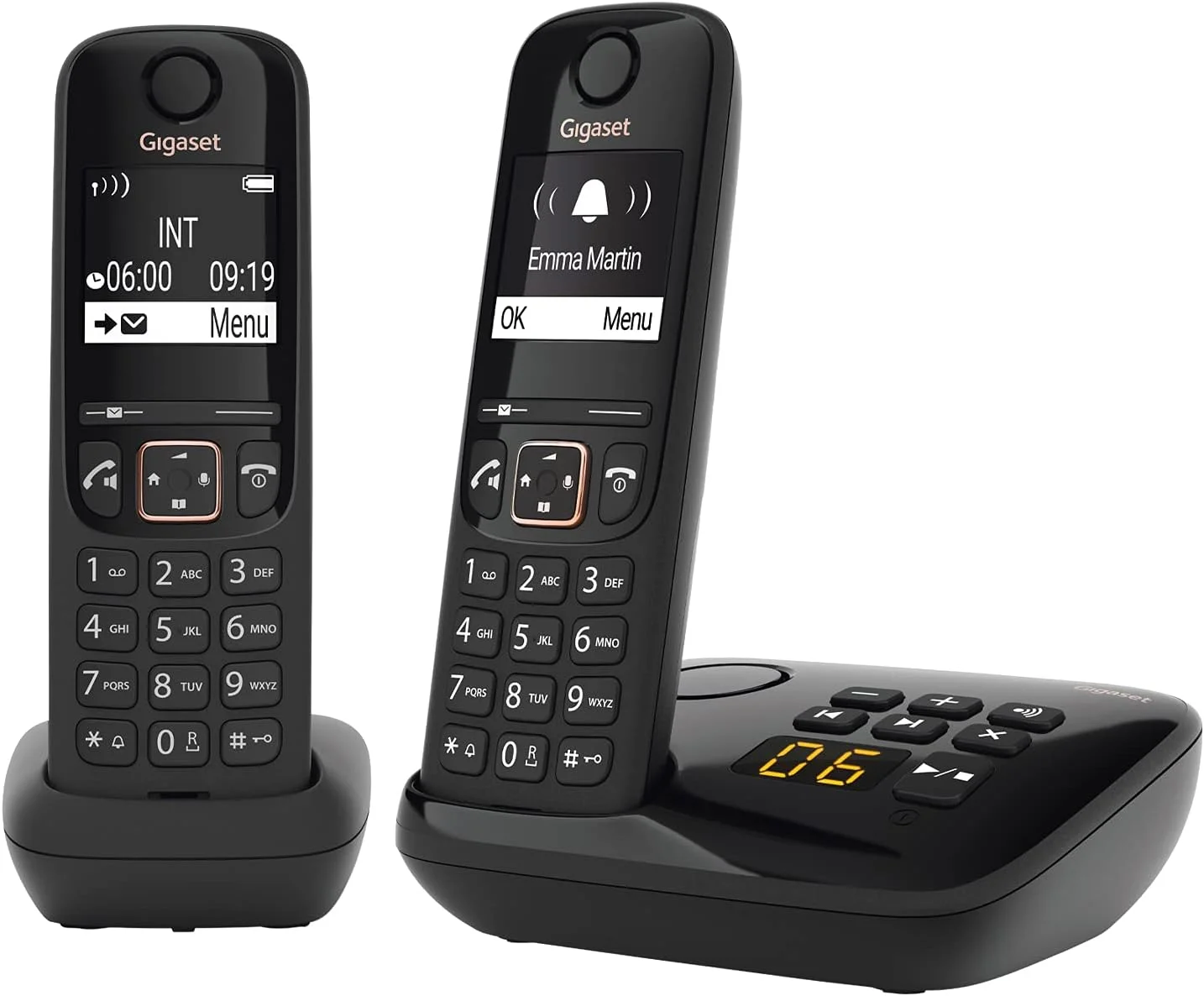 گیگاست A694 AM DUO - دو تلفن بی سیم DECT با یک دستگاه پاسخگو - دفترچه تلفن بزرگ - استفاده آسان، مشکی [نسخه انگلستان]