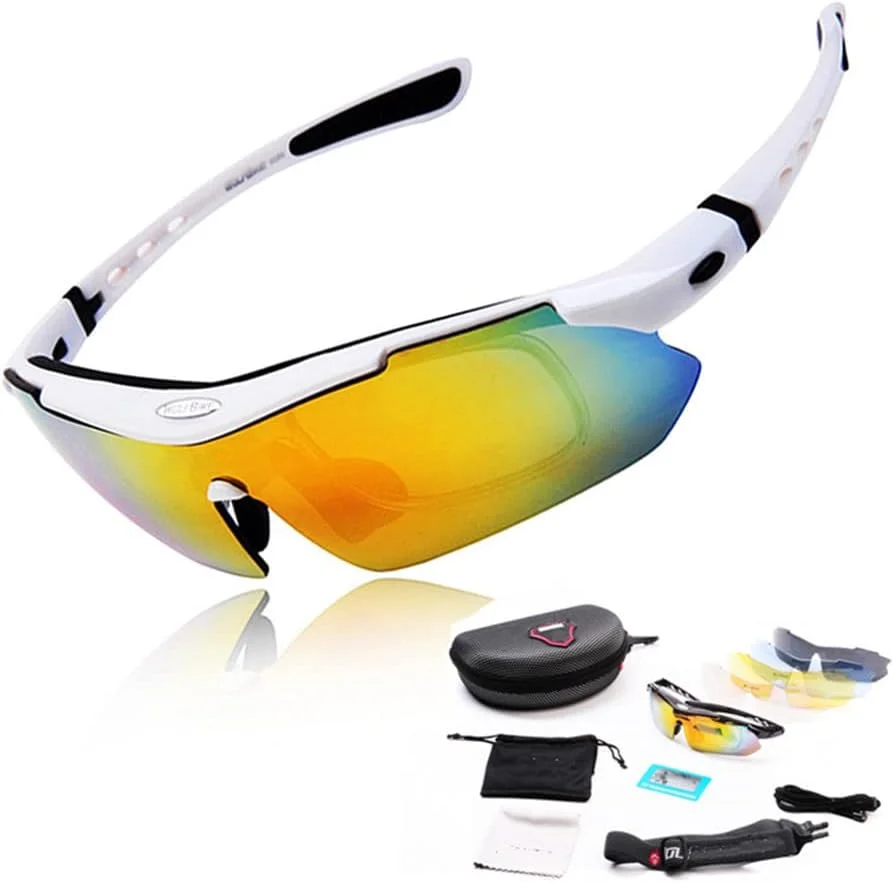 عینک آفتابی دوچرخه سواری eWINNER، مناسب ورزش های فضای باز با پوشش UV400، عینک تیراندازی، دوچرخه، موتور سیکلت، اسنوبرد، اسکیت، اسکی، عینک آفتابی، عینک دوچرخه سواری، شیشه لنز پلاریزه مخصوص دویدن، 5 لنز