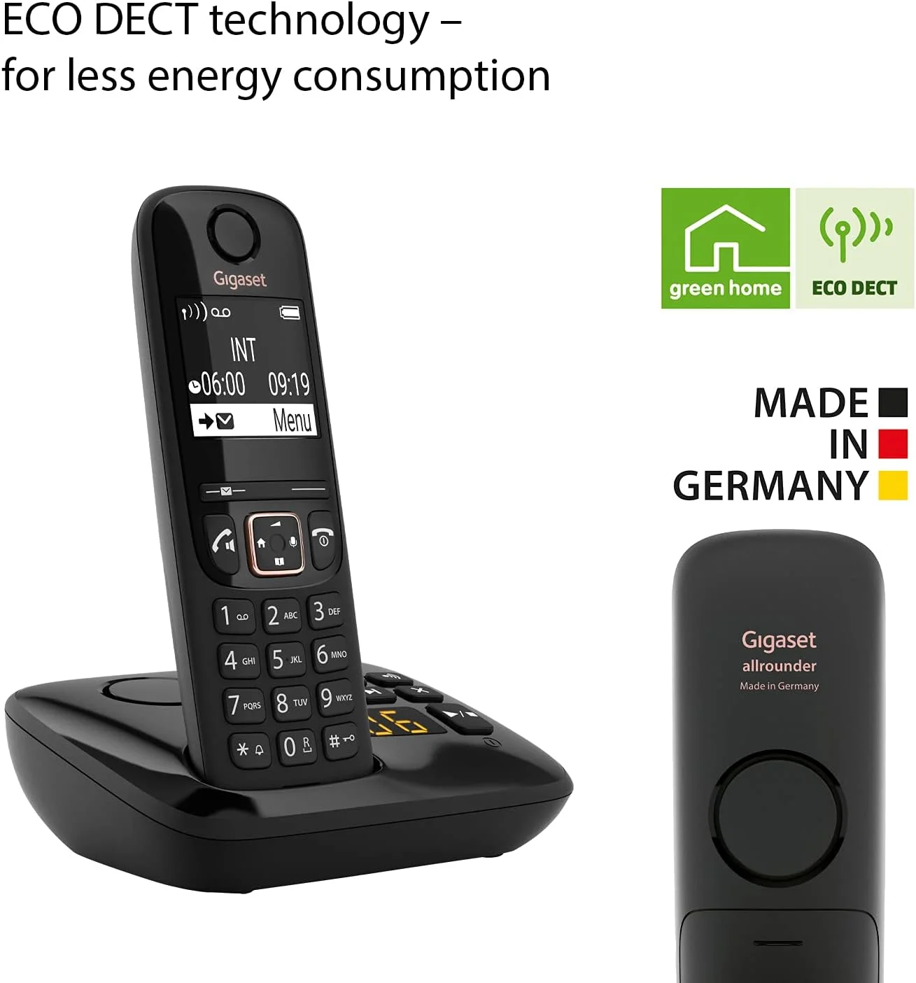 گیگاست A694 AM DUO - دو تلفن بی سیم DECT با یک دستگاه پاسخگو - دفترچه تلفن بزرگ - استفاده آسان، مشکی [نسخه انگلستان]