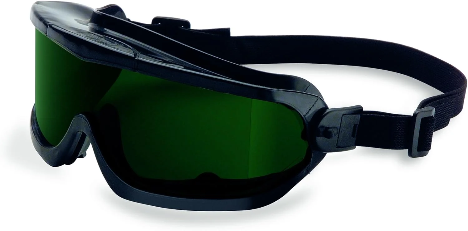 عینک ایمنی هانیول Uvex مدل 11250850 V-Maxx، دارای تهویه غیر مستقیم، بند الاستیک، لنز IR/PC سایه 5.0 با پوشش سخت ضد خش، سبز