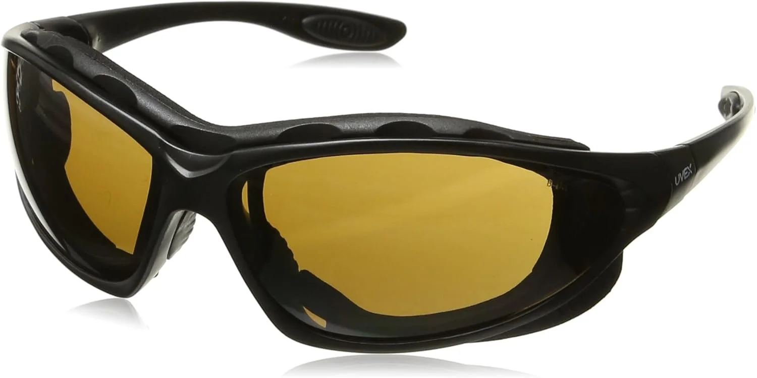 عینک ایمنی لرزه ای هانیول مدل S0601X، فریم مشکی، لنز ضد بخار اسپرسو به همراه هدبند