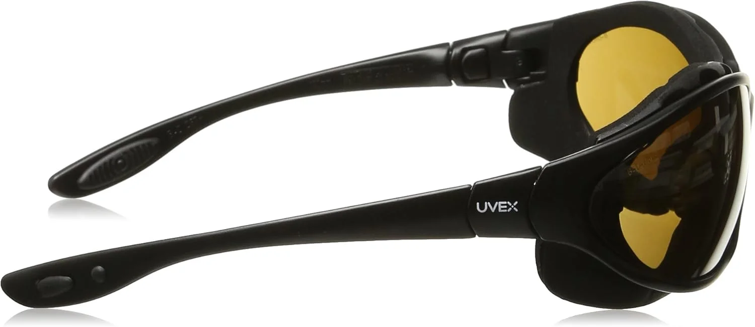 عینک ایمنی لرزه ای هانیول مدل S0601X، فریم مشکی، لنز ضد بخار اسپرسو به همراه هدبند