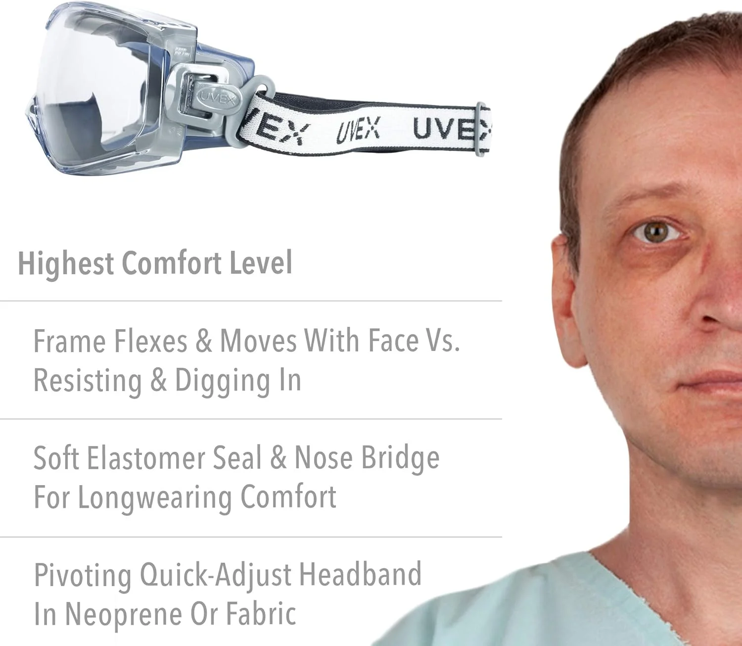 عینک ایمنی یووکس مدل Stealth OTG با لنز شفاف ضد بخار HydroShield و هدبند پارچه ای (S3970HSF)