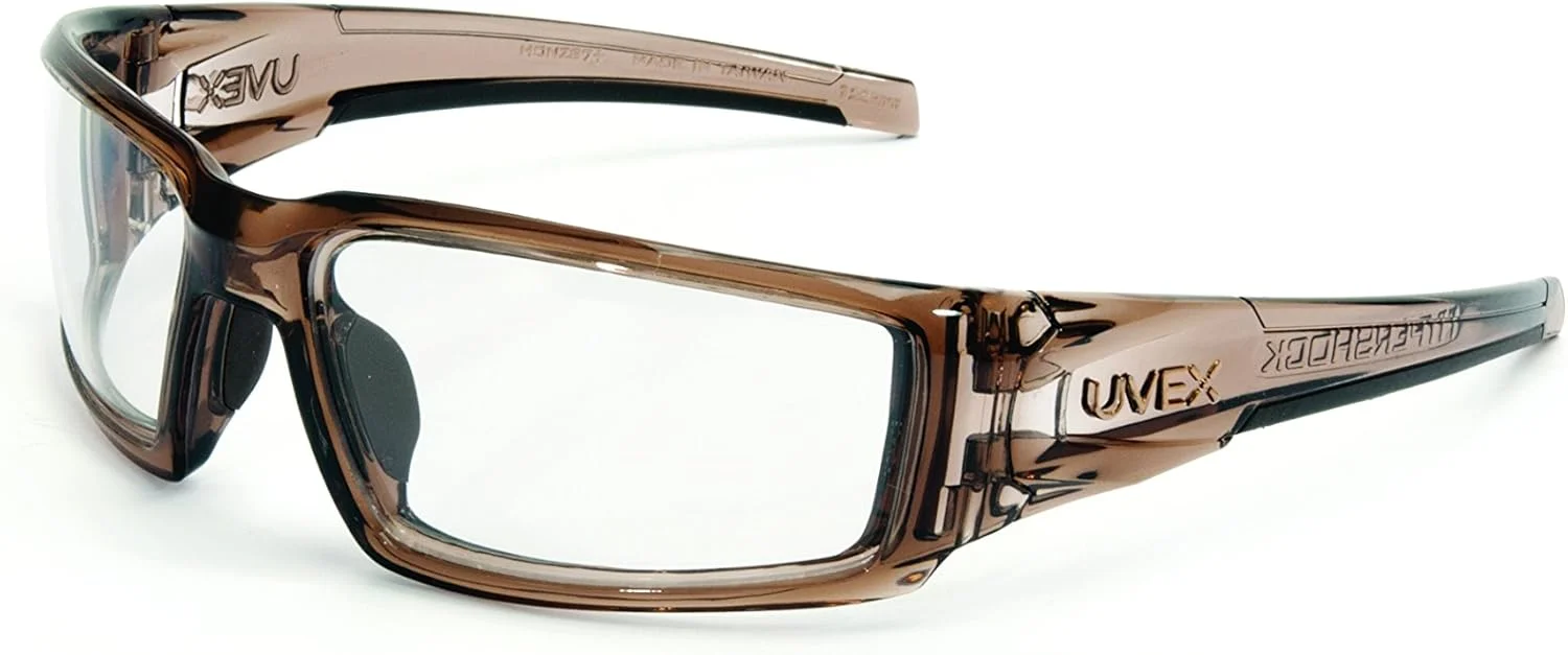 عینک ایمنی Uvex by Honeywell Hypershock، فریم قهوه ای با لنز شفاف و پوشش ضد بخار HydroShield (S2960HS)