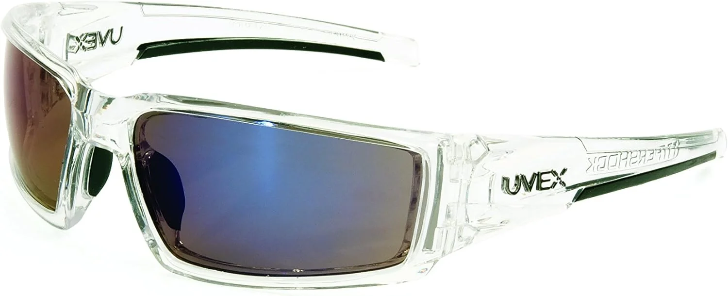 عینک ایمنی Uvex by Honeywell Hypershock، فریم شفاف با لنز آینه ای آبی و پوشش ضد خش (S2975)