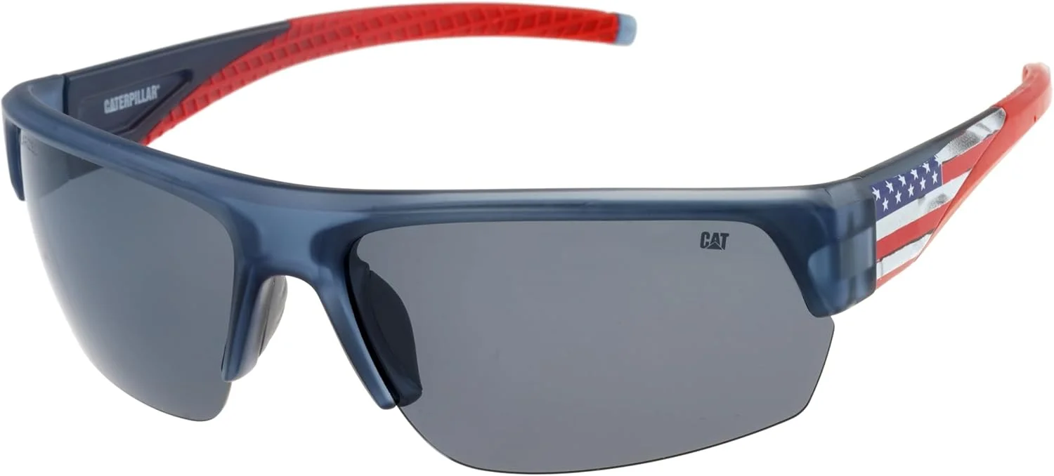 عینک آفتابی مردانه نیمه فریم لس CAT CTS 8022 UV400 پلاریزه، مدل Wrap، سایز 69 میلی متر