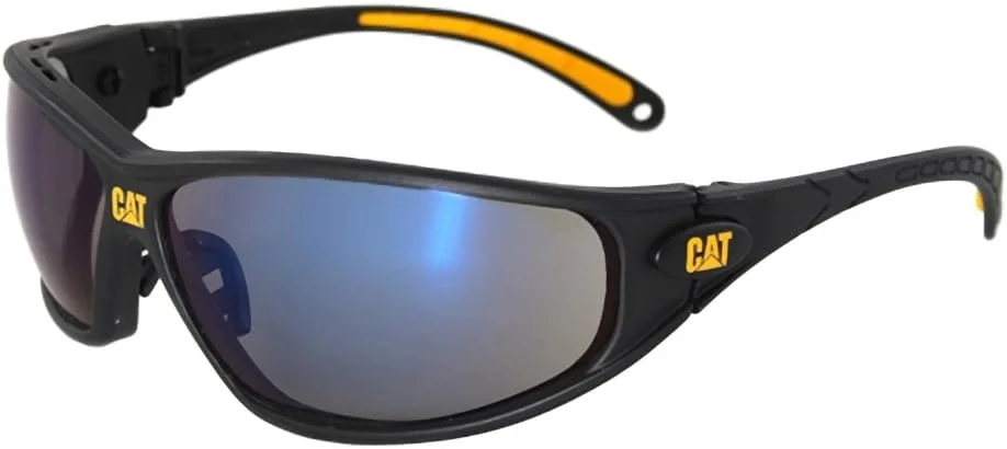 عینک ایمنی کارترپیلار ترد، مشکی و زرد، آینه آبی، مناسب برای همه