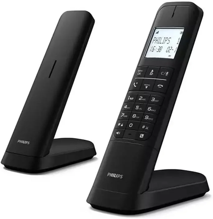تلفن بی سیم ثابت فیلیپس مدل M4702B/12-2 DECT، صفحه نمایش 4.6 سانتی متری، صفحه نمایش LCD، نور پس زمینه، دفترچه تلفن 50 شماره، هندزفری، کلیدهای قابل برنامه ریزی، صدای HQ - مشکی (سازگار: ES, per) تلفن بی سیم ثابت فیلیپس مدل M4702B/12-2 DECT، صفحه نمایش 4.6 سانتی متری، صفحه نمایش LCD، نور پس زمینه، دفترچه تلفن 50 شماره، هندزفری، کلیدهای قابل برنامه ریزی، صدای HQ - مشکی (سازگار: ES, per)