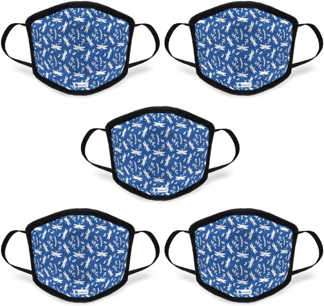 ماسک صورت Indigifts برای آلودگی قابل شستشو ماسک ضد گرد و غبار (سایز متوسط، униsex، 5 عدد) - ماسک های قابل استفاده مجدد برای بزرگسالان، ماسک بینی چاپی طرح دار برای مردان/زنان، ماسک دهان محافظ صورت در برابر گرد و غبار