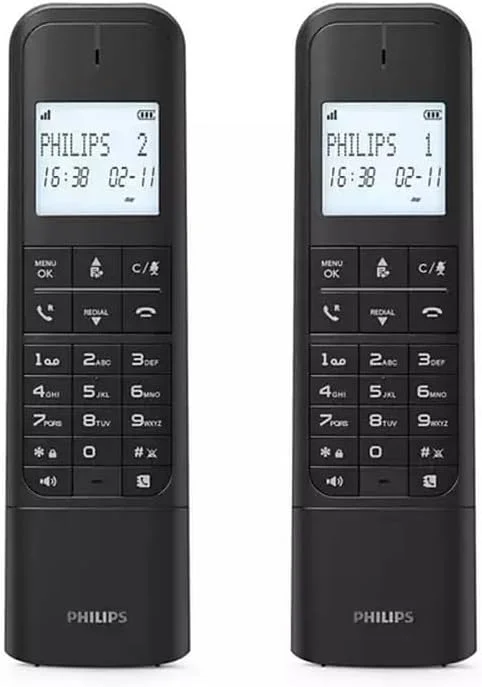 تلفن بی سیم ثابت فیلیپس مدل M4702B/12-2 DECT، صفحه نمایش 4.6 سانتی متری، صفحه نمایش LCD، نور پس زمینه، دفترچه تلفن 50 شماره، هندزفری، کلیدهای قابل برنامه ریزی، صدای HQ - مشکی (سازگار: ES, per) تلفن بی سیم ثابت فیلیپس مدل M4702B/12-2 DECT، صفحه نمایش 4.6 سانتی متری، صفحه نمایش LCD، نور پس زمینه، دفترچه تلفن 50 شماره، هندزفری، کلیدهای قابل برنامه ریزی، صدای HQ - مشکی (سازگار: ES, per)