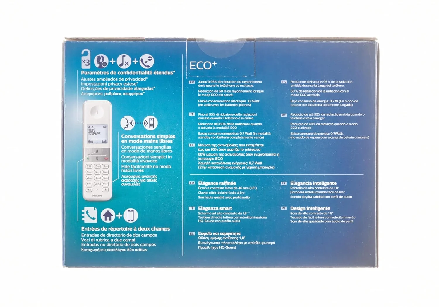 تلفن بی سیم فیلیپس مدل DECT D4701W/34، 16 ساعت مکالمه، نور پس زمینه، صدای HQ، هندزفری، نمایشگر شماره تماس گیرنده، دفترچه تلفن 50 نام و شماره - سفید (سازگار با: ES, IT, FR)