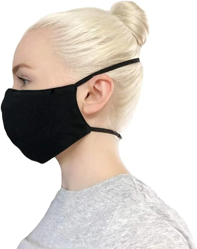 کیت اند لوی - ماسک صورت مشکی 100% پنبه ارگانیک برای بزرگسالان - ساخت کانادا - قابل استفاده مجدد، نرم و تنفسی، با بند دور سر و گردن