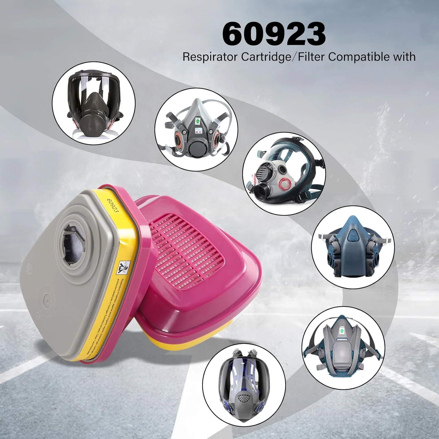 کارتریج تنفسی Evkocu 60923، فیلتر تنفسی برای نیم صورت و تمام صورت سری های 6000، 7000 و FF-400، فیلتراسیون موثر بخارات آلی، گازهای اسیدی و ذرات معلق، 15 جفت