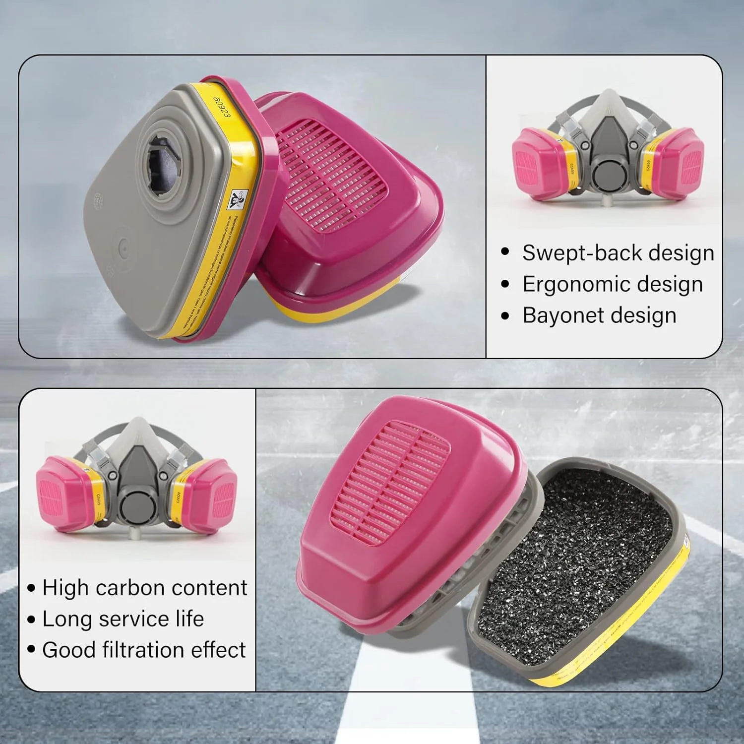 کارتریج تنفسی Evkocu 60923، فیلتر تنفسی برای نیم صورت و تمام صورت سری های 6000، 7000 و FF-400، فیلتراسیون موثر بخارات آلی، گازهای اسیدی و ذرات معلق، 15 جفت