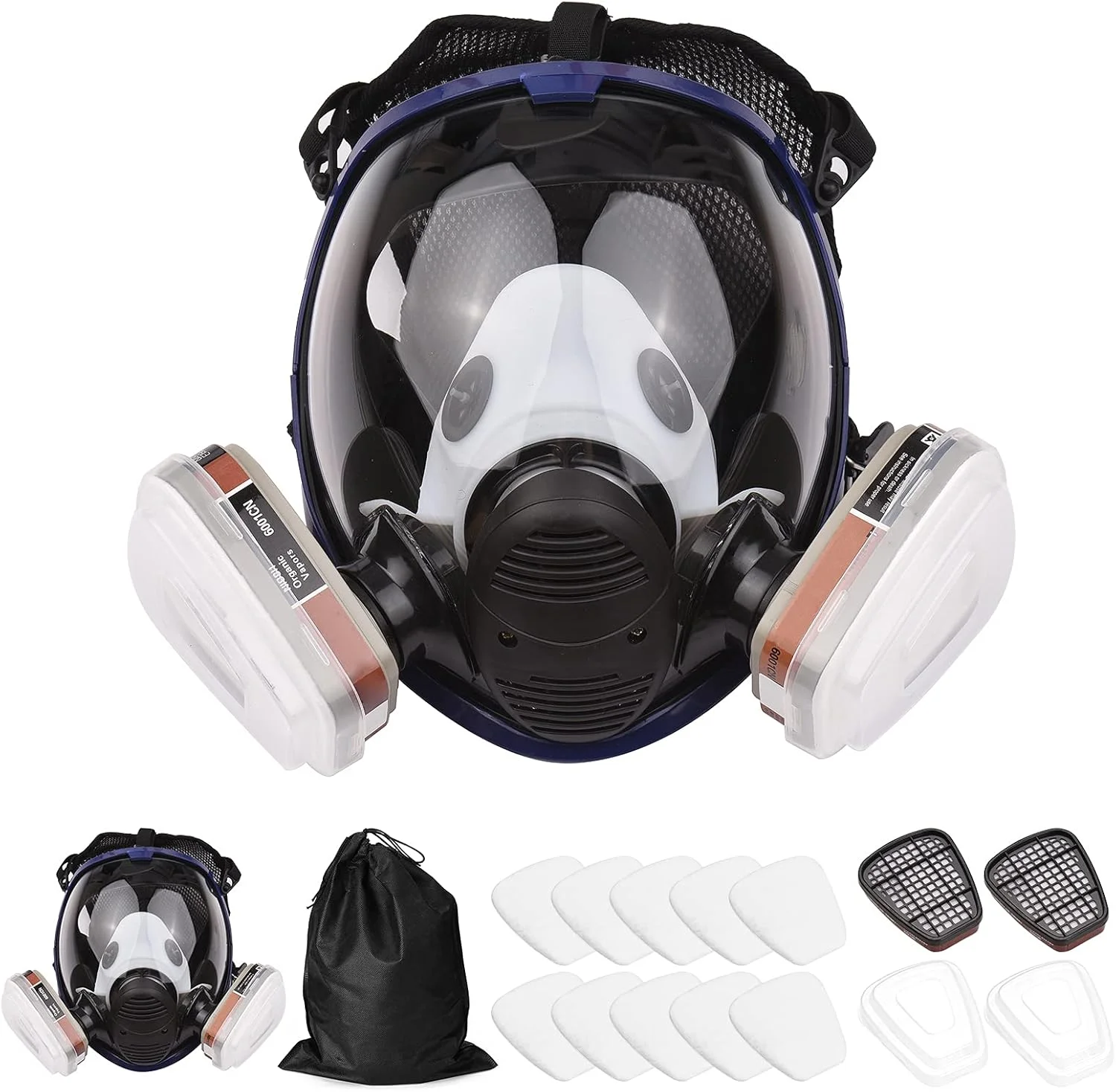 ماسک تنفسی YaBuy، ماسک تمام صورت قابل استفاده مجدد، پوشش کامل صورت 16 در 1، ماسک گاز بخار آلی، میدان دید گسترده برای رنگ آمیزی، پولیش ماشین، جوشکاری و سایر محافظت های کاری